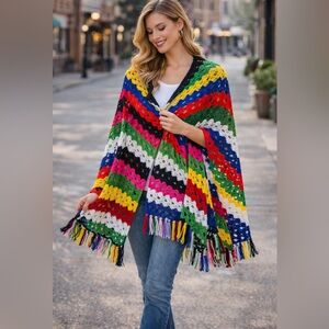 Vintage crochet fringe shawl